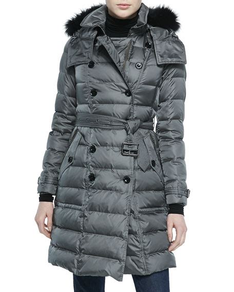 burberry brit down jacket w/ removable fur-trim hood|Women's Burberry Puffer Jackets & Down Coats .